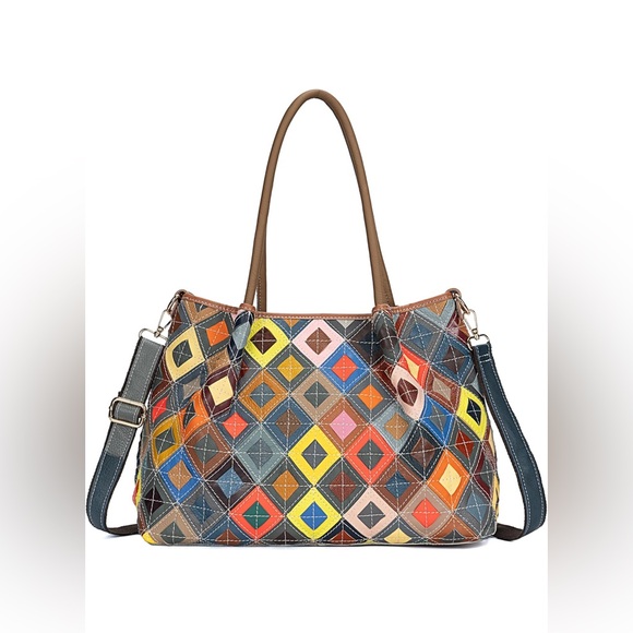 Handbags - Multicolor Patchwork mosaic, genuine, leather purse handwoven brand new handbag